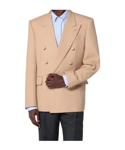 Valentino Double-breasted Jacket Camel Light In Wool In Camel