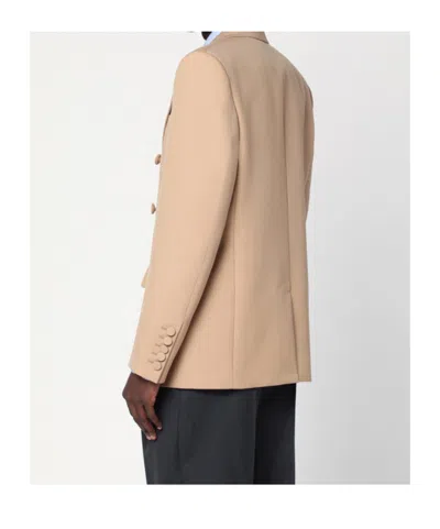 Valentino Double-breasted Jacket Camel Light In Wool In Camel