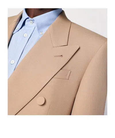 Valentino Double-breasted Jacket Camel Light In Wool In Camel