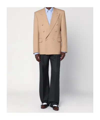 Valentino Double-breasted Jacket Camel Light In Wool In Camel