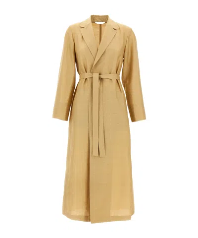 Max Mara Long Coat Cinched At Waist In Multi