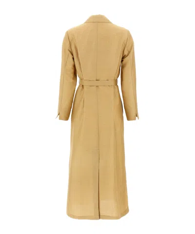 Max Mara Long Coat Cinched At Waist In Multi