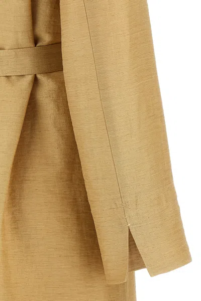 Max Mara Long Coat Cinched At Waist In Multi