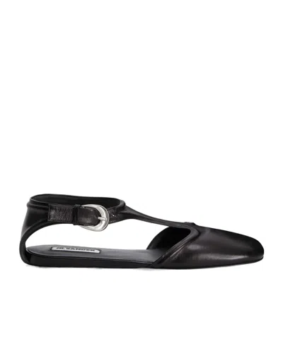 Jil Sander Leather Mary Jane Flats In Black