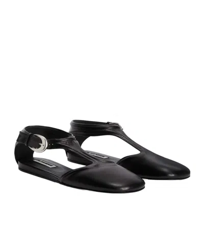 Jil Sander Leather Mary Jane Flats In Black