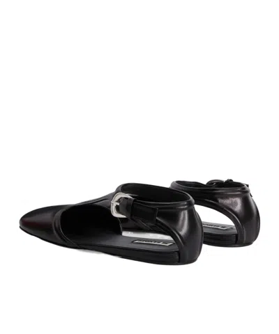 Jil Sander Leather Mary Jane Flats In Black