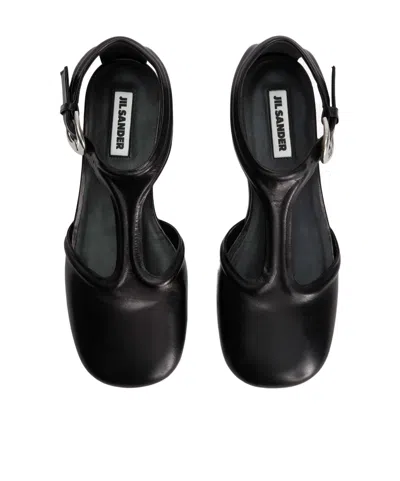 Jil Sander Leather Mary Jane Flats In Black