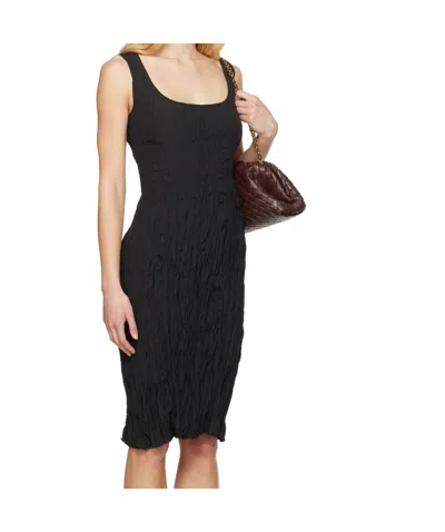 Bottega Veneta Black Crinkled Midi Dress In 1000 Black