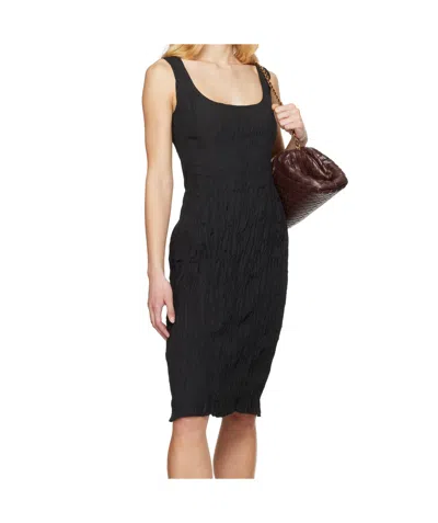 Bottega Veneta Black Crinkled Midi Dress In 1000 Black