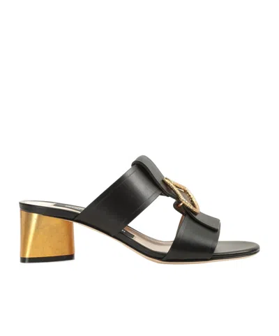 Sergio Rossi Block Heel Mules With Round Open Toe In Black