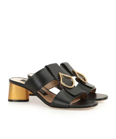 Sergio Rossi Block Heel Mules With Round Open Toe In Black