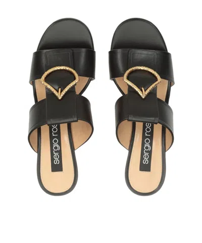 Sergio Rossi Block Heel Mules With Round Open Toe In Black