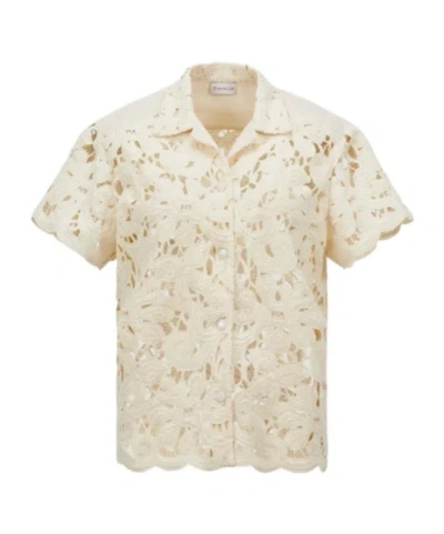 Moncler Chemise À Manches Courtes En Macramé Fleuri In Cream