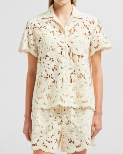 Moncler Chemise À Manches Courtes En Macramé Fleuri In Cream