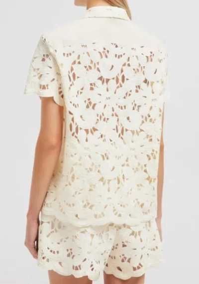 Moncler Chemise À Manches Courtes En Macramé Fleuri In Cream