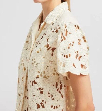 Moncler Chemise À Manches Courtes En Macramé Fleuri In Cream