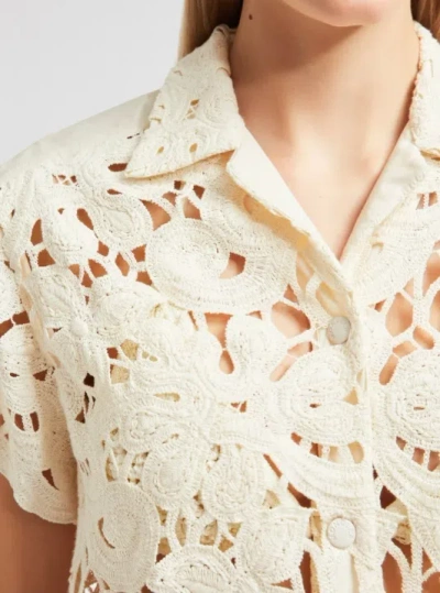 Moncler Chemise À Manches Courtes En Macramé Fleuri In Cream