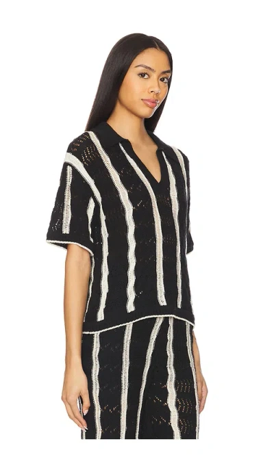 Central Park West Novelty Stitch Polo In Black Combo