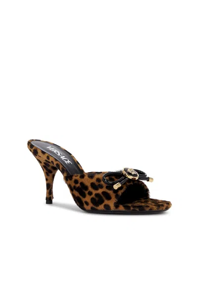 Versace Leopard Opera Bow Mules 85 Mm In Animalier