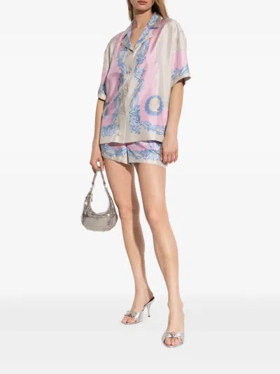 Versace Opera Bow 85 Metallic Leather Mules In Silver