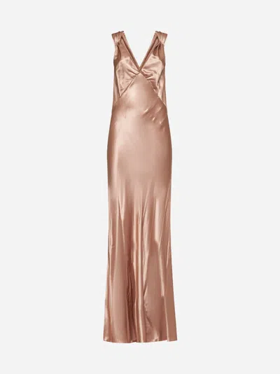 Saint Laurent Silk Satin Long Dress In Rose Des Sables
