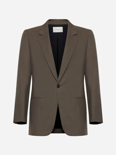 Saint Laurent Single-breasted Wool Blazer In Taupe Chine