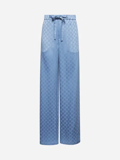 Gucci Women Light Blue Gg Satin Trousers