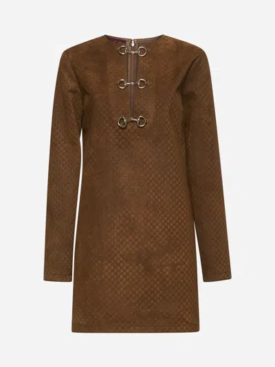 Gucci Brown Gg Suede Mini Dress