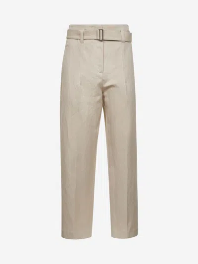 Brunello Cucinelli Women's Cotton Linen Canvas Corset Cigarette Trousers With Jewellery