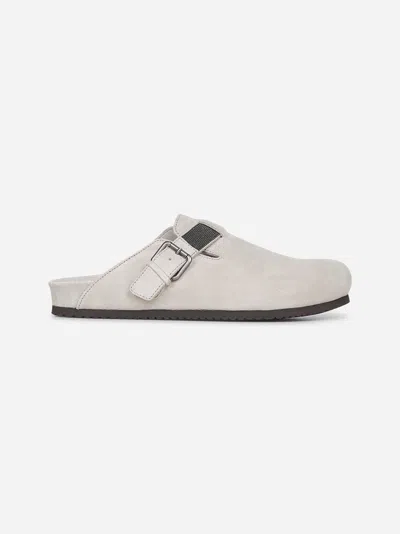Brunello Cucinelli Grey Suede Monili Clogs