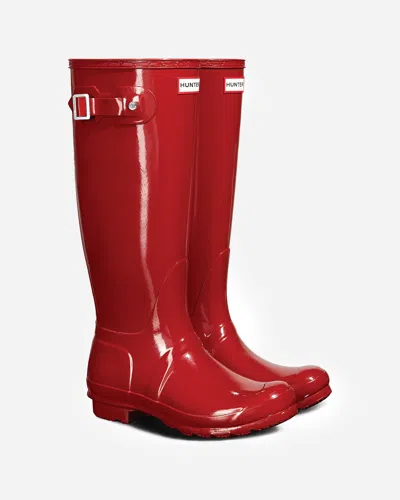 Hunter Original High Gloss Waterproof Boot In Red