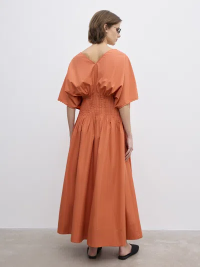 House Of Dagmar Organic Cotton Pintuck Midi Dress In Orange