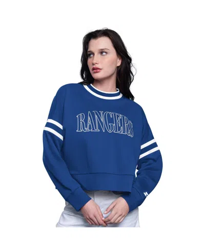 Starter Women'sâ Blue New York Rangers Power Play Cropped Pullover Sweatshirt In Blue