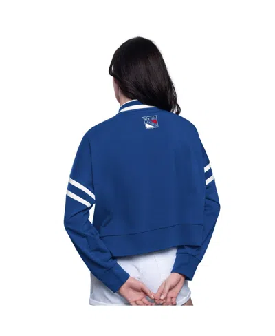 Starter Women'sâ Blue New York Rangers Power Play Cropped Pullover Sweatshirt In Blue