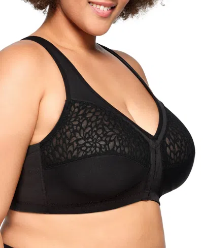 Glamorise Plus Size Magic Lift Front-closure Racerback Wire Free Bra #1206 In Black