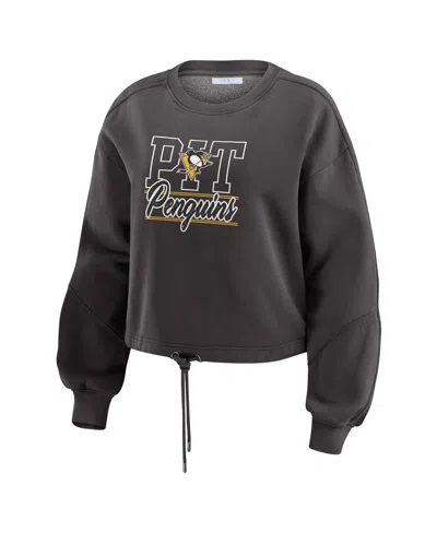 Wear By Erin Andrews Women's Black Pittsburgh Penguins Washed Fleece Sweatshirt & Shorts Lounge Set In Black