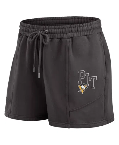 Wear By Erin Andrews Women's Black Pittsburgh Penguins Washed Fleece Sweatshirt & Shorts Lounge Set In Black