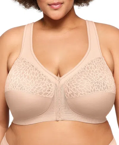 Glamorise Plus Size Magic Lift Front-closure Racerback Wire Free Bra #1206 In Cafe
