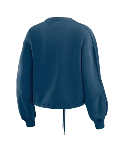 Wear By Erin Andrews Women's Navy New England Patriots Washed Fleece Long Sleeve T-shirt & Shorts Lounge Set In Blue