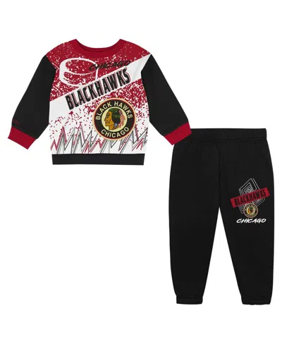 Mitchell & Ness Toddler 2-piece Chicago Blackhawks Oversized Block Buster Fleece Sweatshirt And Pants Set In Black