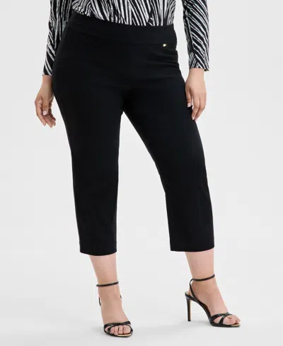 Inc International Concepts Plus Size Mid-rise Pull-on Capri Pants, Created For Macy's In Deep Black