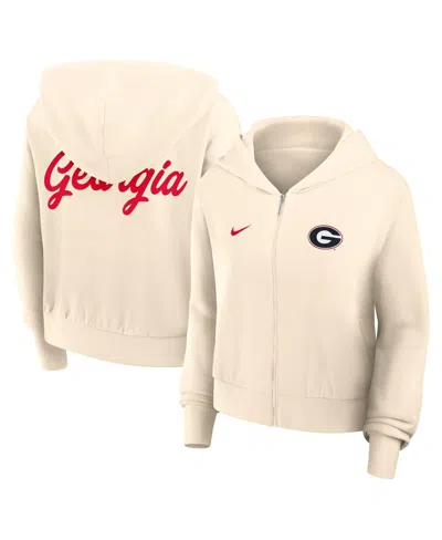Nike Women's Cream Georgia Bulldogs Chill Midi Full-zip Hoodie In Brown
