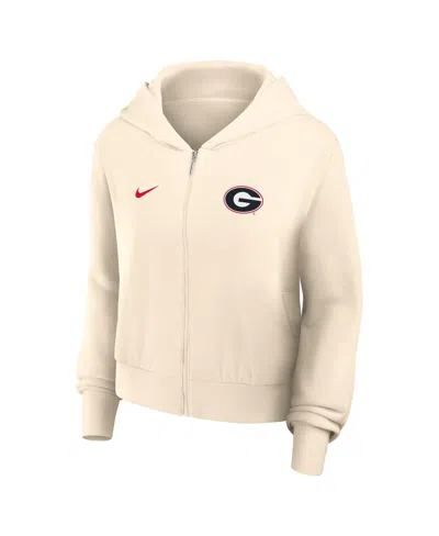 Nike Women's Cream Georgia Bulldogs Chill Midi Full-zip Hoodie In Brown