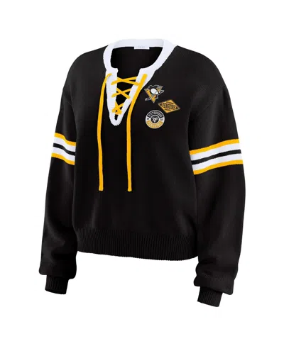 Wear By Erin Andrews Women's Black Boston Bruins Cropped Lace-up Sweater In Black