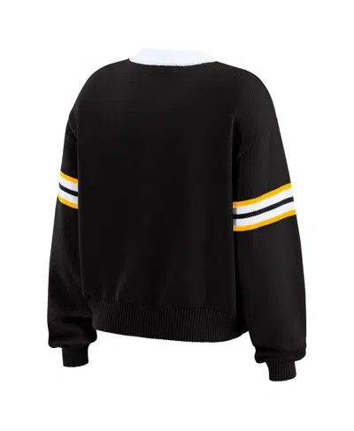 Wear By Erin Andrews Women's Black Boston Bruins Cropped Lace-up Sweater In Black