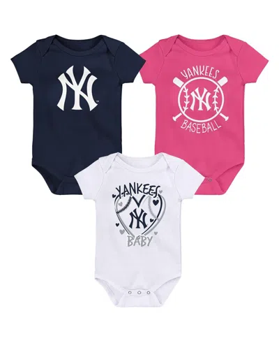 Outerstuff Baby Boys And Girls New York Yankees Slide Home 3-pack Bodysuit Set In Multi
