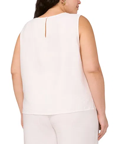Vince Camuto Plus Size Embroidered Crewneck Sleeveless Top In Ultra Whit