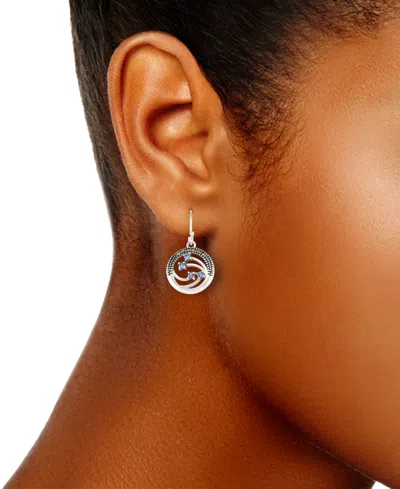 Macy's Blue Topaz (1/2 Ct. T.w.) & Marcasite Openwork Circle Drop Earrings In Sterling Silver In Blue Topaz