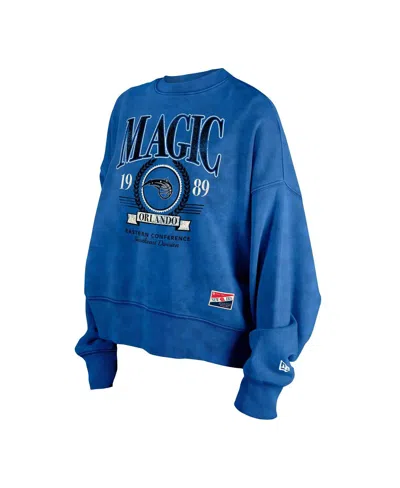New Era Women's Blue Orlando Magic Hardwood Classics Enzyme Wash Oversized Boxy Pullover Sweatshirt In Blue