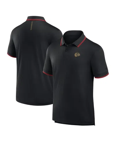 Fanatics Men's Black Chicago Blackhawks Front Office Move Mono Polo Shirt In Black